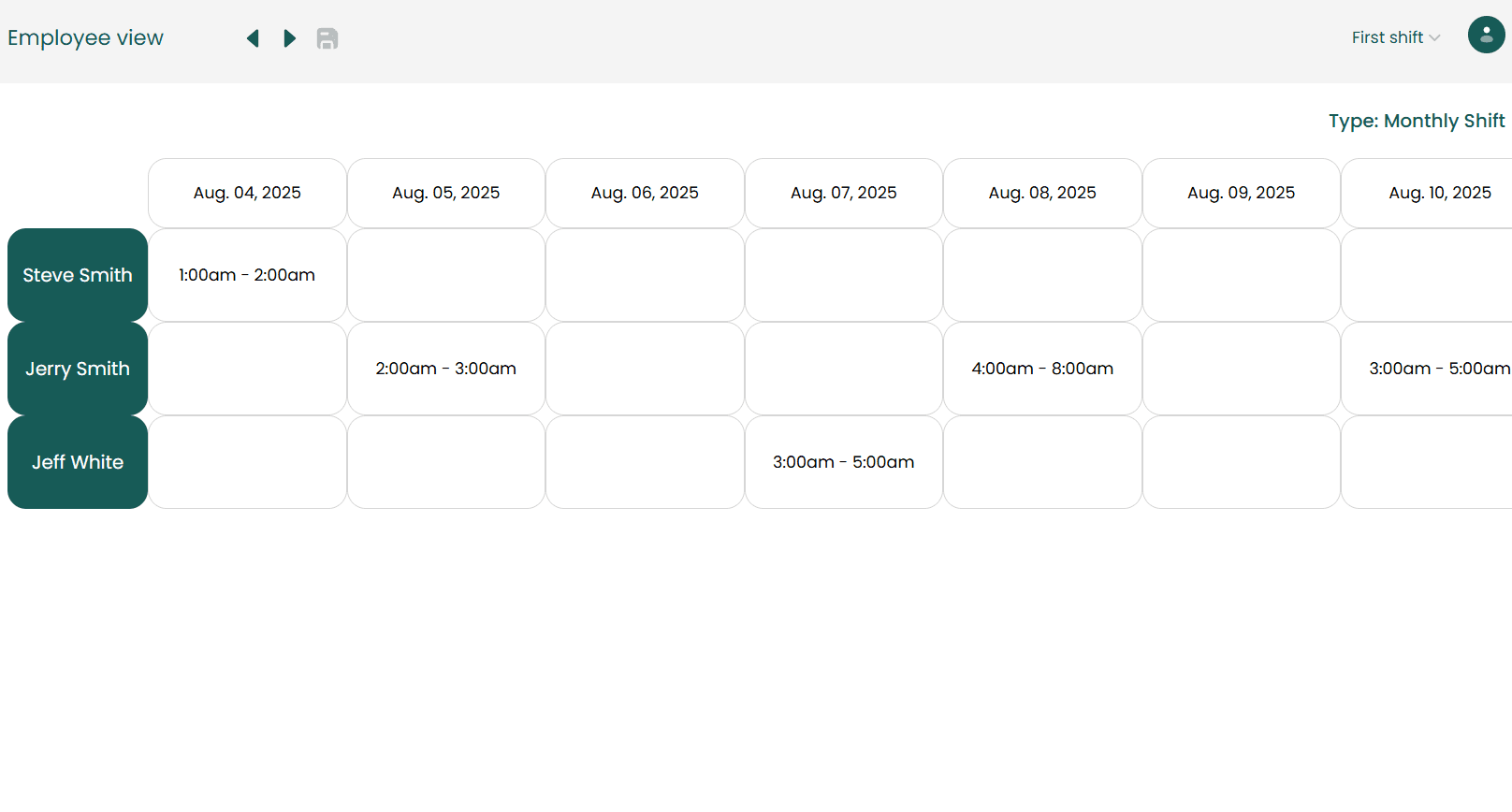 Staff Profile screen