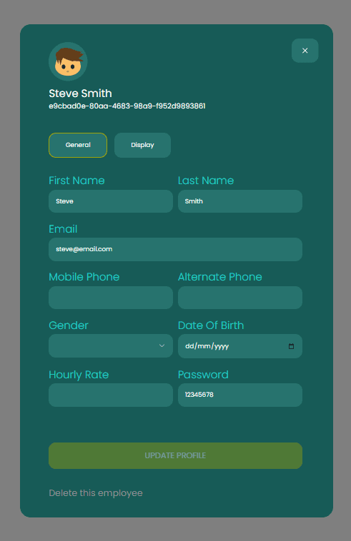 Shift Creation screen